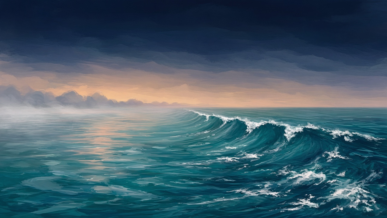 Calm water meeting a soft swell on one horizon